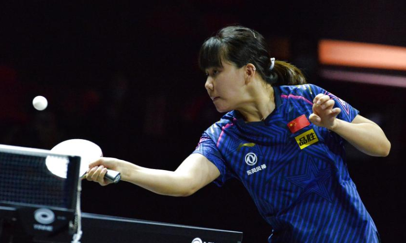 Chen Xingtong of China returns the ball during the women's singles 1st round match against Manika Batra of India at the Asian Cup 2022 table tennis in Bangkok, Thailand, Nov. 17, 2022. Photo: Xinhua