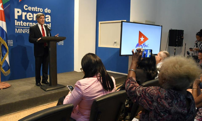 Cuba's Deputy Minister of Foreign Affairs Carlos Fernandez de Cossio speaks at a press conference in Havana, Cuba, Nov. 15, 2022. A new round of migration talks between the Cuban and U.S. governments were held in the Cuban capital of Havana, said Carlos Fernandez de Cossio. Photo: Xinhua