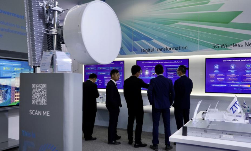 The 5G equipment is on display at the booth of the Chinese telecom company ZTE at the Libya International Telecommunications and Information Technology Exhibition in Tripoli, Libya, on Nov. 14, 2022. More than 200 companies in the Libyan communications industry participated in the four-day event, which aims to promote high-end technical exchanges in the Libyan communications industry and play a key role in Libya's future network development, according to its organizer. Photo: Xinhua