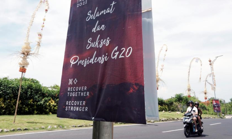 Photo taken on Nov. 12, 2022 shows a poster for the upcoming 17th Group of 20 (G20) Summit in Bali, Indonesia.  Photo: Xinhua