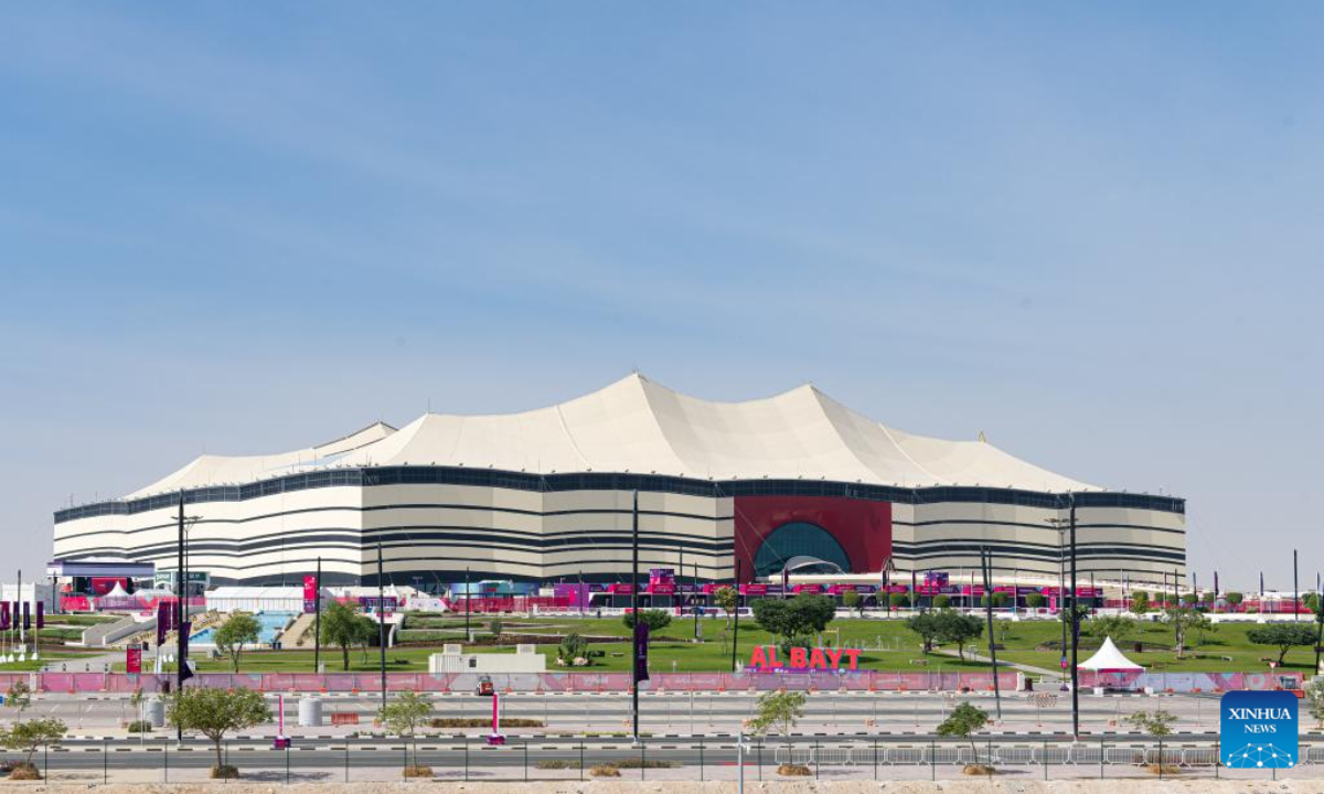 This photo taken on Nov 18, 2022 shows a view of the Al Bayt Stadium in Doha, Qatar. The FIFA World Cup Qatar 2022 will kick off on Nov 20, 2022. Photo:Xinhua
