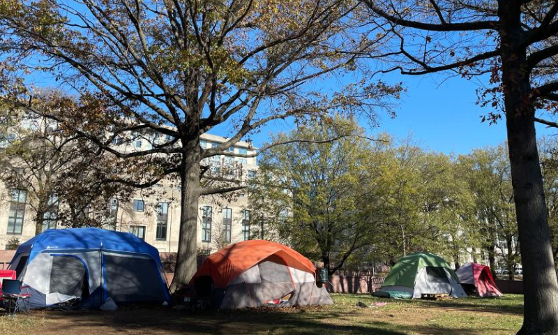 Tents of homeless people are seen in Washington, D.C., the United States, Nov. 23, 2022. (Xinhua/Liu Jie)