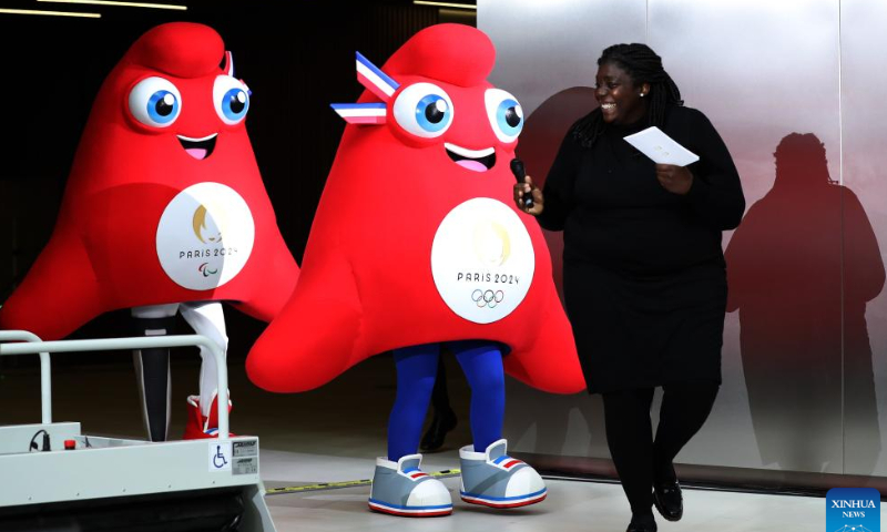 Photo taken on Nov. 14, 2022 shows the Phryges, unveiled as the official mascots of Paris 2024 Olympic and Paralympic Games during a press conference in Saint Denis, France. Photo: Xinhua