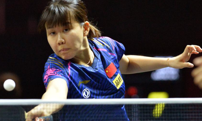 Chen Xingtong of China returns the ball during the women's singles 1st round match against Manika Batra of India at the Asian Cup 2022 table tennis in Bangkok, Thailand, Nov. 17, 2022. Photo: Xinhua