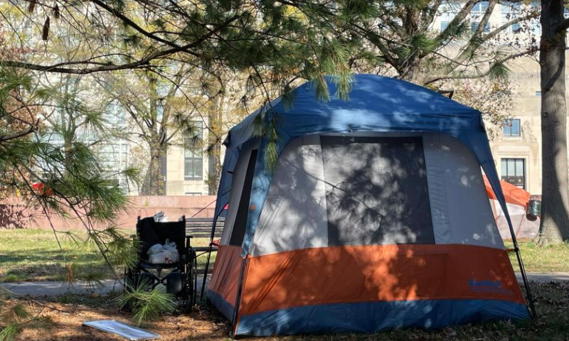 Tents of homeless people are seen in Washington, D.C., the United States, Nov. 23, 2022. (Xinhua/Liu Jie)
