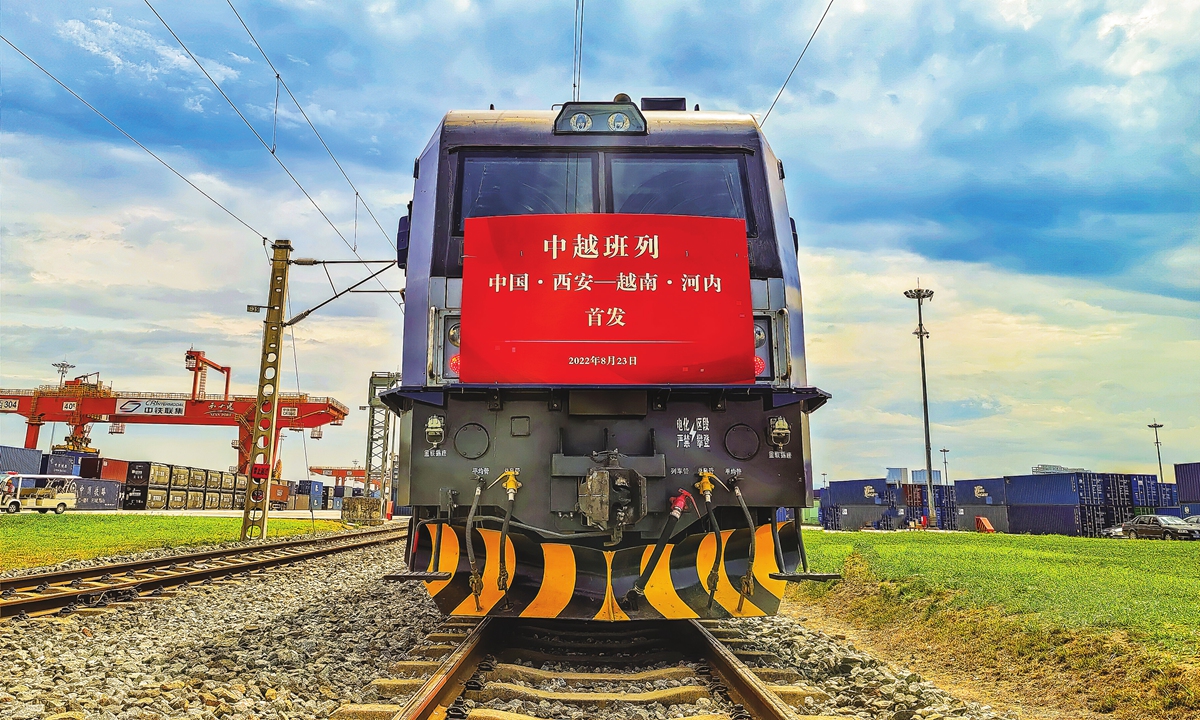 The first cargo train departs Xi'an in Northwest China's Shaanxi Province for Hanoi, capital of Vietnam on August 23, 2022. Photo: VCG