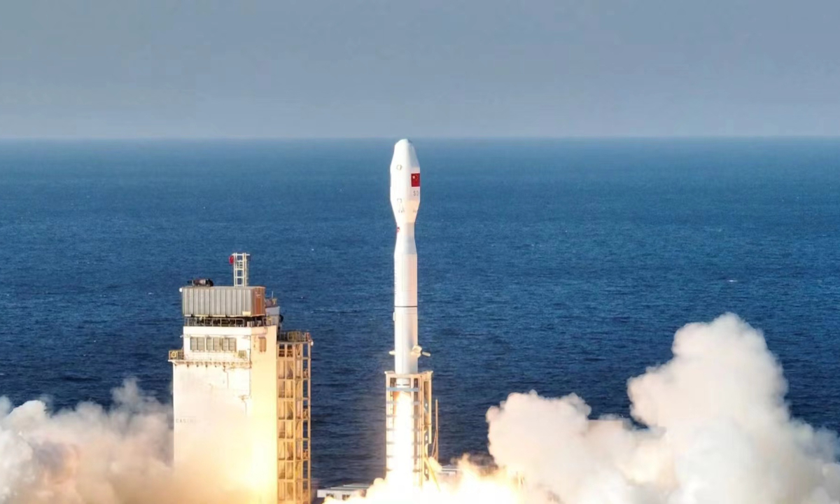 The Smart Dragon-3, or Jielong-3, makes a successful maiden flight on December 9, 2022, from waters of the Yellow Sea, sending 14 satellites precisely into their designated orbit. Photo: courtesy of China Academy of Launch Vehicle Technology
