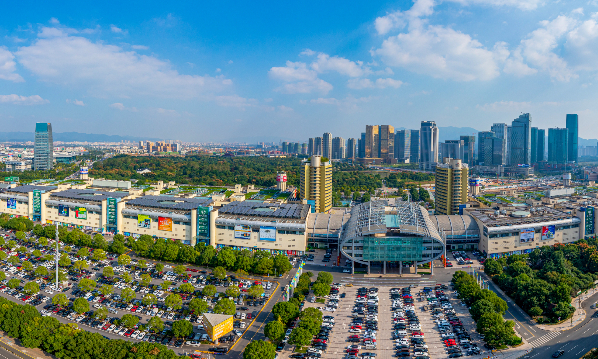 An aerial view of the Yiwu International Trade Market in Yiwu, East China's Zhejiang Province Photo: VCG