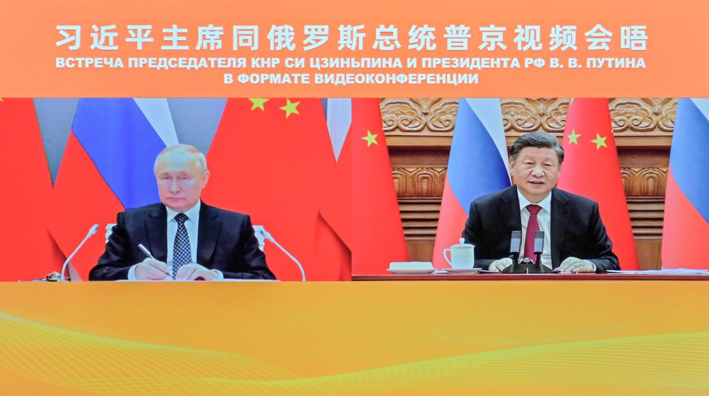 Chinese President Xi Jinping meets with Russian President Vladimir Putin via video link in Beijing, capital of China, Dec 30, 2022. Photo:Xinhua