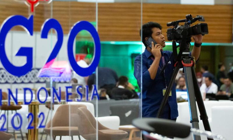 This photo taken on Nov. 13, 2022 shows an interior view of the media center for the upcoming 17th Group of 20 (G20) Summit in Bali, Indonesia. Photo: Xinhua