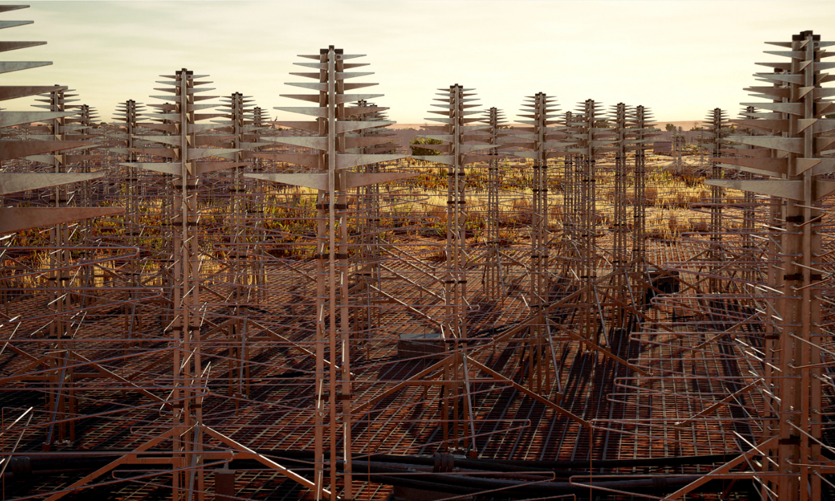 This handout released on December 5, 2022 by Australia’s Department of Industry, Science and Resources shows an artist’s impression of low-frequency stations forming the Square Kilometre Array (SKA) radio telescope, to be built in Western Australia. Photo: AFP