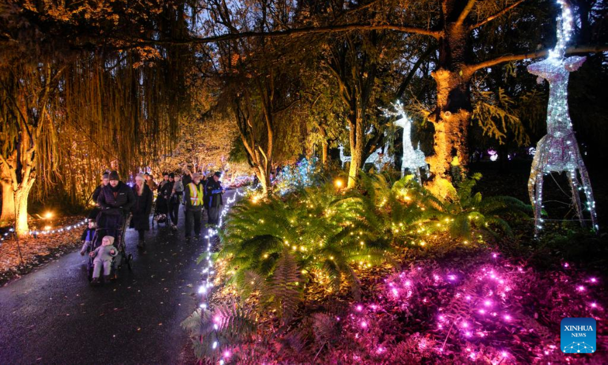 People look at the light decorations at the VanDusen Botanical Garden in Vancouver, British Columbia, Canada, Nov 25, 2022. Featuring over a million lights in the 6.07-hectare VanDusen Botanical Garden, the 