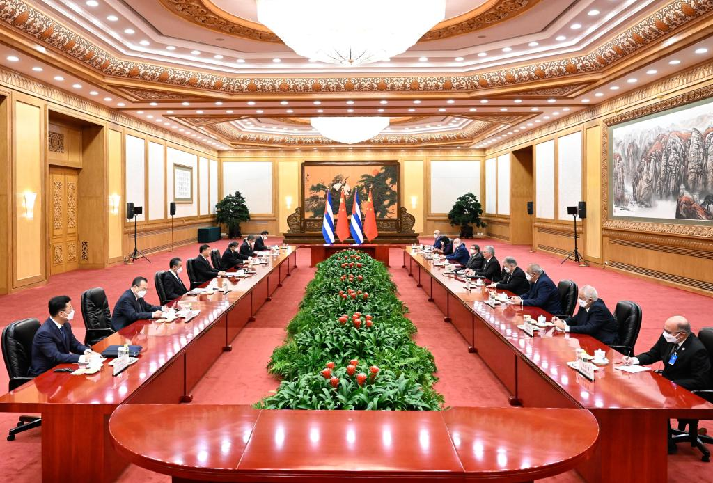 Xi Jinping, general secretary of the Communist Party of China (CPC) Central Committee and Chinese president, holds talks with Miguel Diaz-Canel Bermudez, first secretary of the Central Committee of the Communist Party of Cuba and Cuban president, at the Great Hall of the People in Beijing, capital of China, Nov 25, 2022. Photo:Xinhua