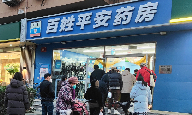 People line at a drug store in Beijing on December 8, 2022. Photo: VCG