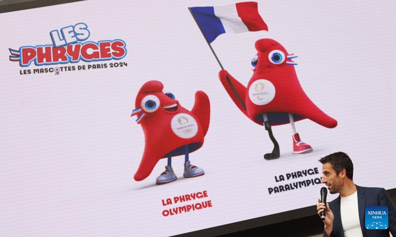 Tony Estanguet, President of Paris 2024, speaks during the unveiling of the Phryges, the official mascots of Paris 2024 Olympic and Paralympic Games in Saint Denis, France, Nov. 14, 2022. (Xinhua/Gao Jing)