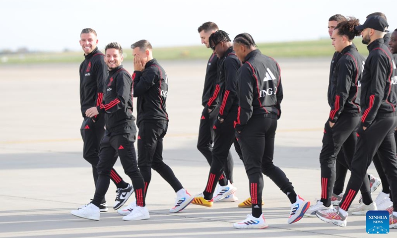 Players of Team Belgium are seen at the Brussels Airport in Zaventem, Belgium, Nov. 15, 2022. Team Belgium started their journey to the Middle East as they prepare for the upcoming Qatar 2022 World Cup. (Xinhua/Zheng Huansong)