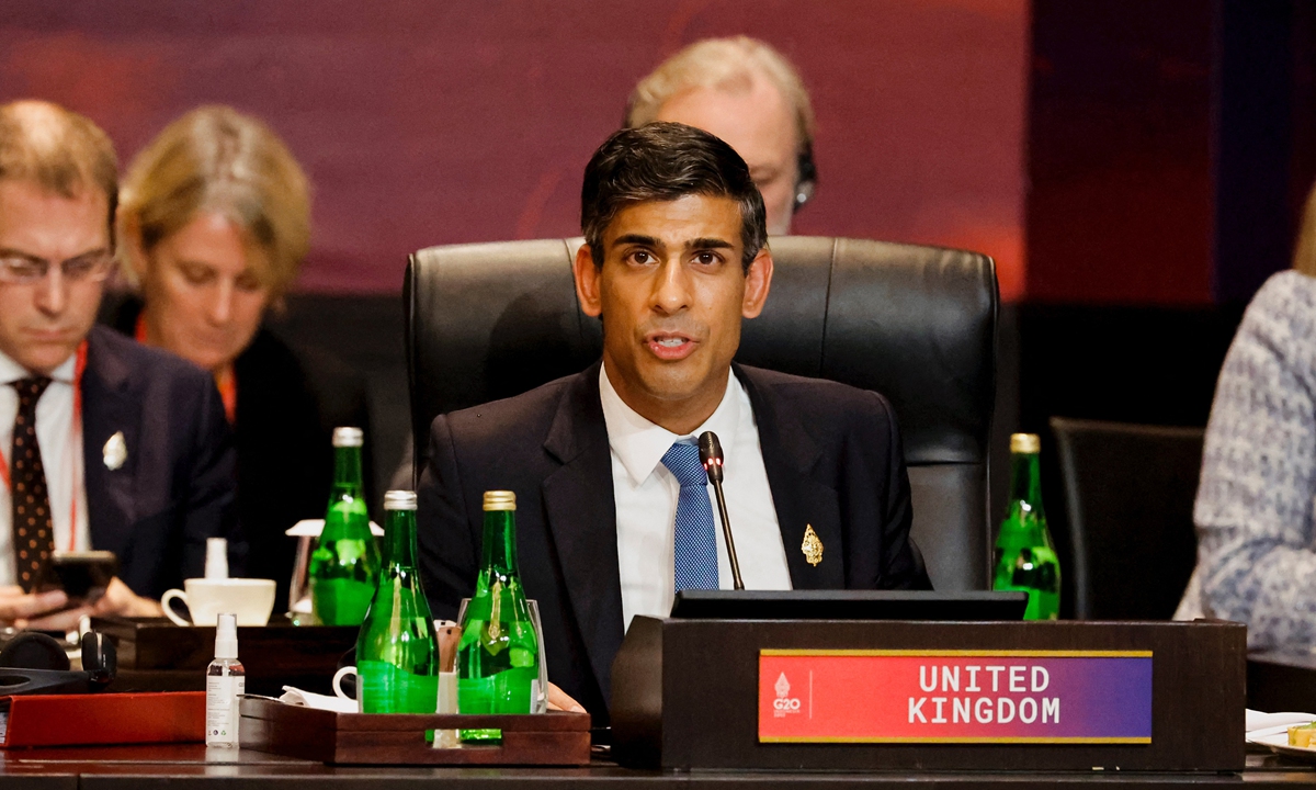 British Prime Minister Rishi Sunak attends a session during the G20 Summit in Nusa Dua on the Indonesian resort island of Bali on November 16, 2022.Photo: AFP