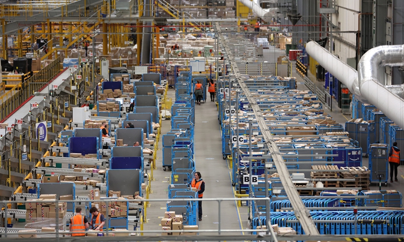Photo: A general view of the Rugeley Amazon Fulfilment Centre on November 23, 2022 in Rugeley, UK. Black Friday will start on November 25, 2022. The day of discounts originated in the US, has become increasingly popular in the UK with many retailers and e-commerce platform announcing discounts in the weeks leading up to the day. Photo: VCG
