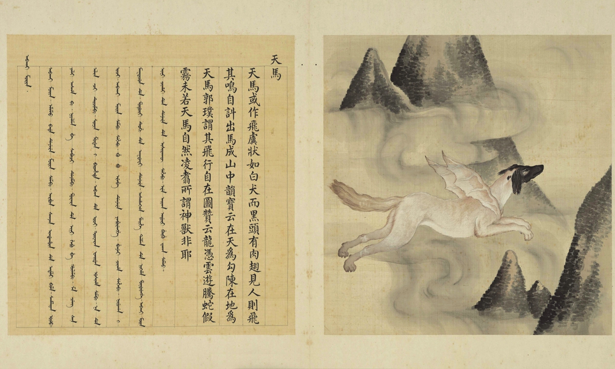 A painting of Tianma, a dog-like horse with wings, from the Album of Beasts Photos: Courtesy of HKPM
