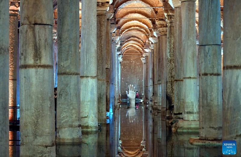 People visit the Basilica Cistern in Istanbul, Türkiye, Nov. 23, 2022. More than 4.8 million foreign visitor arrivals were registered in Türkiye in October, up by 38.3 percent year on year, official statistics showed on Monday. (Xinhua/Shadati)