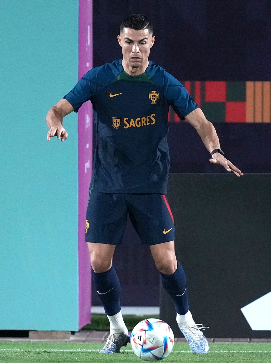 Portugal's Cristiano Ronaldo during a training session at the FIFA World Cup in Qatar on November 23, 2022 Photo: VCG