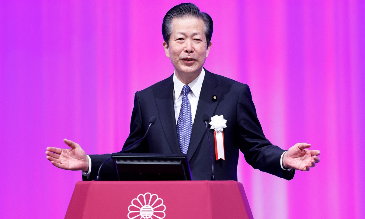 Chief representative of the Komeito party Natsuo Yamaguchi speaks during the party's annual convention in Tokyo on March 13, 2022. Photo: VCG