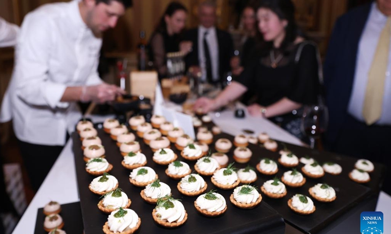 Snack dishes are presented at the unveiling ceremony of LA LISTE 2023 world restaurant ranking at the French Ministry of Foreign Affairs in Paris, France, Nov. 28, 2022. LA LISTE 2023, the latest update of a list of the best global restaurants, was unveiled here on Monday. Starting from 2015, LA LISTE has been handpicking the world's best restaurants based on the compilation of hundreds of guidebooks and publications plus millions of online reviews.(Photo: Xinhua)