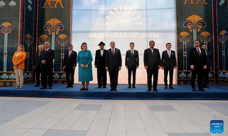 Participants attend the Ancient Civilizations Forum in Baghdad, Iraq, on Dec. 4, 2022. The sixth edition of the Ancient Civilizations Forum kicked off in the Iraqi capital Baghdad on Sunday, as Iraq stressed the need for joint mechanisms to reduce the smuggling of cultural property. (Xinhua/Khalil Dawood)