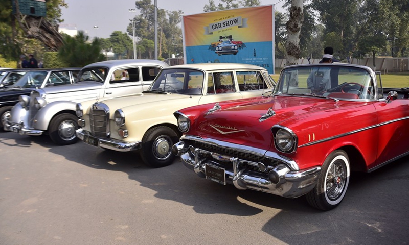 Vehicles are displayed at the Vintage and Classic car show in northwest Pakistan's Peshawar on Dec. 4, 2022.(Photo: Xinhua)