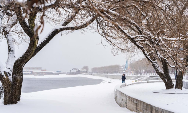 This photo taken on Dec. 21, 2022 shows a view by the sea in heavy snow in Vladivostok, Russia.(Photo: Xinhua)