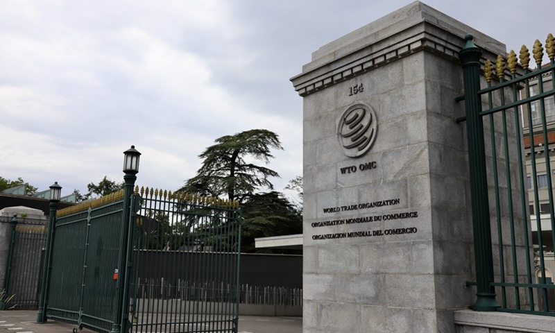 Photo taken on July 15, 2020 shows an exterior view of the World Trade Organization (WTO) headquarters in Geneva, Switzerland. (Photo by Li Ye/Xinhua)