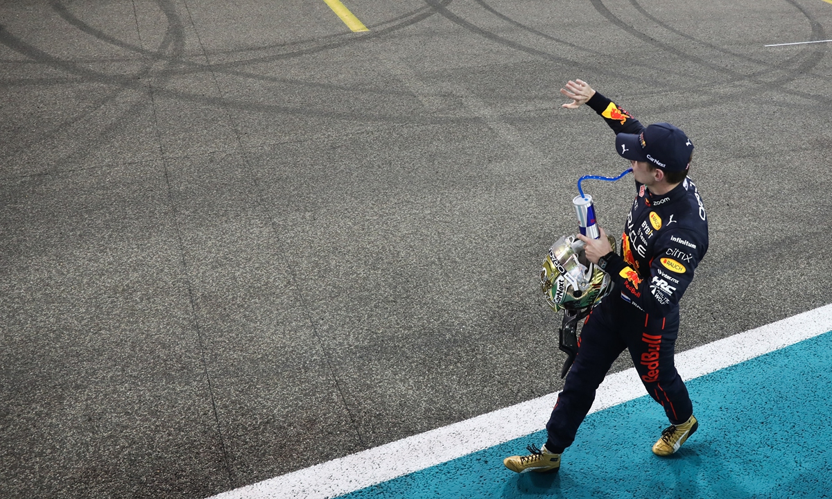 Red Bull driver Max Verstappen celebrates winning the Formula One Abu Dhabi Grand Prix File Photo: IC