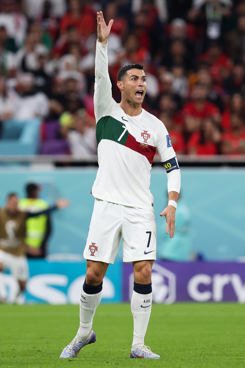 Cristiano Ronaldo of Portugal reacts during the World Cup quarterfinal match between Morocco and Portugal on December 10, 2022 in Doha, Qatar. Photo: VCG