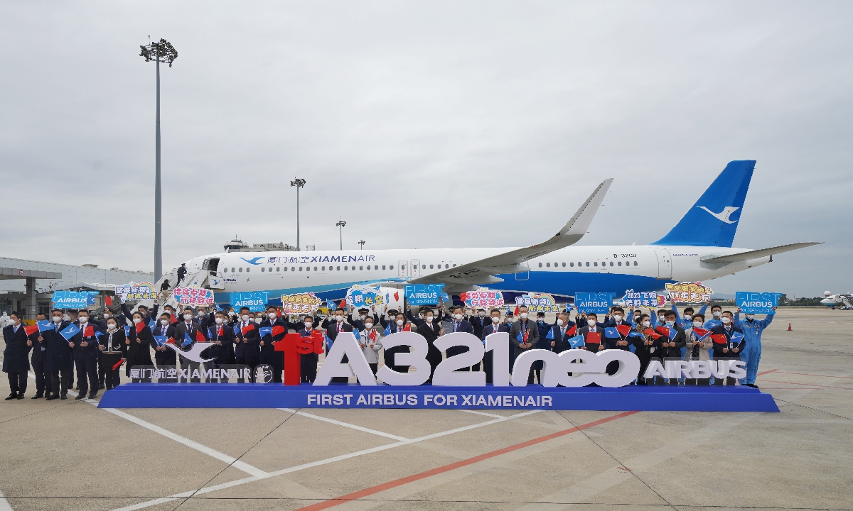Xiamen Airlines welcomes its first Airbus aircraft in Xiamen, East China’s Fujian Province on January 1, 2023. Photo: Courtesy of Airbus