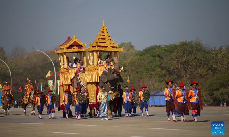 People participate in a parade celebrating Myanmar's 75th anniversary of Independence Day in Nay Pyi Taw, Myanmar, Jan. 4, 2023.(Photo: Xinhua)