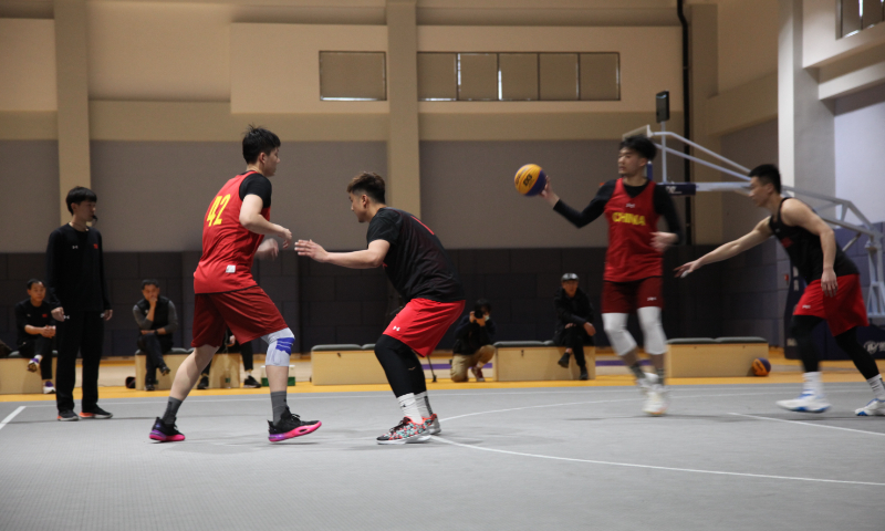Photo: Chinese men's 3x3 basketball players train on Friday at Chongming Sports Training Center in Shanghai. Photo: Yu Xi/Global Times