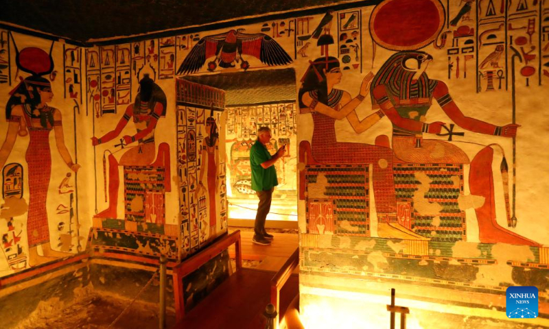 A tourist visits the tomb of Nefertari at the Valley of the Queens in Luxor, Egypt, on Jan. 24, 2023. (Xinhua/Sui Xiankai)