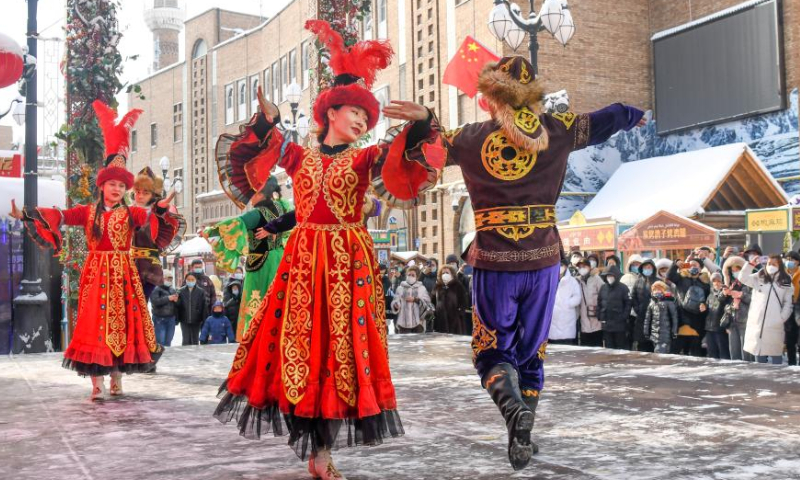 Performers dance to celebrate the Chinese Lunar New Year in Urumqi, northwest China's Xinjiang Uygur Autonomous Region, Jan. 23, 2023. Photo: Xinhua