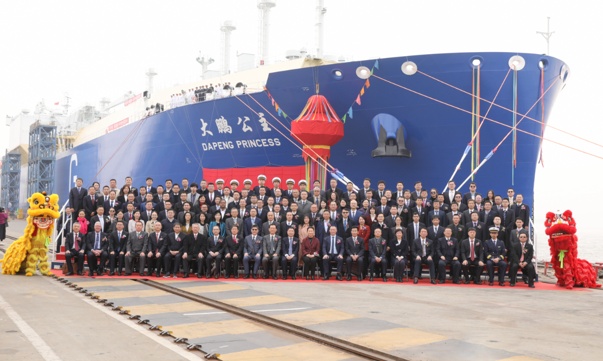 Chinese shipbuilders Hudong-Zhonghua Shipbuilding (Group) Co and China Shipbuilding Trading Co deliver an 80,000-cubic meter LNG carrier, which is currently the world’s largest river-sea intermodal LNG carrier, to their client Shenzhen Gas Co, on February 18, 2023. Photo: Courtesy of Hudong-Zhonghua