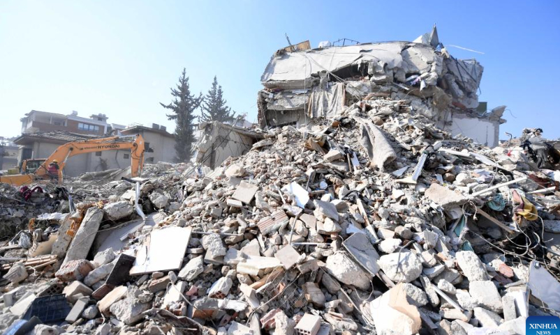 This photo shows earthquake debris in Antakya in the southern province of Hatay, Türkiye, Feb. 12, 2023. Photo: Xinhua