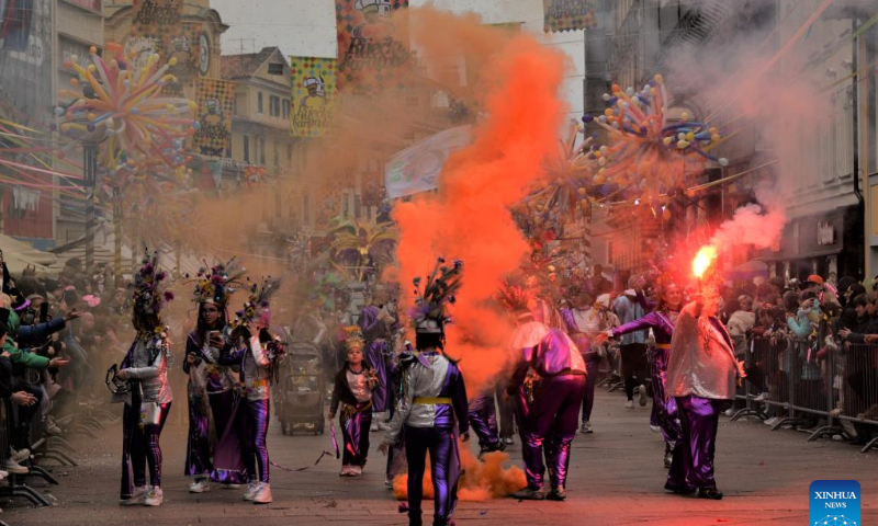 This photo taken on Feb. 19, 2023 shows the carnival parade, the culmination of the month-long Rijeka Carnival in Rijeka, Croatia. Photo: Xinhua