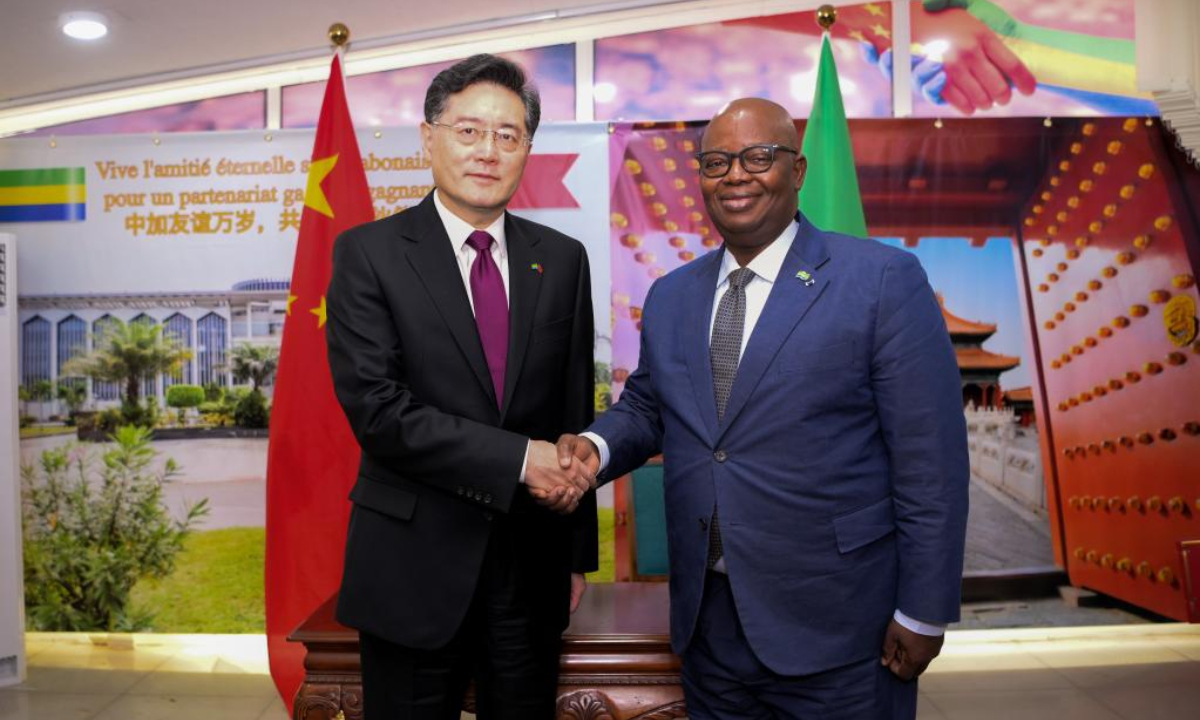 Chinese Foreign Minister Qin Gang holds talks with Gabonese Foreign Minister Michael Moussa Adamo in Libreville, Gabon, Jan 12, 2023. Photo:Xinhua