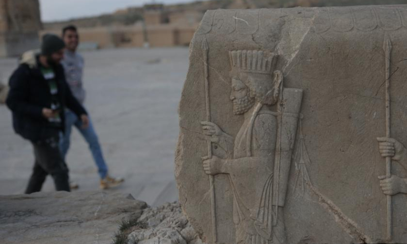 Tourists are seen at the ruins of Persepolis near the city of Shiraz in southern Iran, Jan. 25, 2023. Persepolis, a UNESCO world heritage site, was the capital of the Achaemenid Empire of Persia (550-330 BC). The importance and quality of the monumental ruins make it a unique archaeological site. Photo: Xinhua
