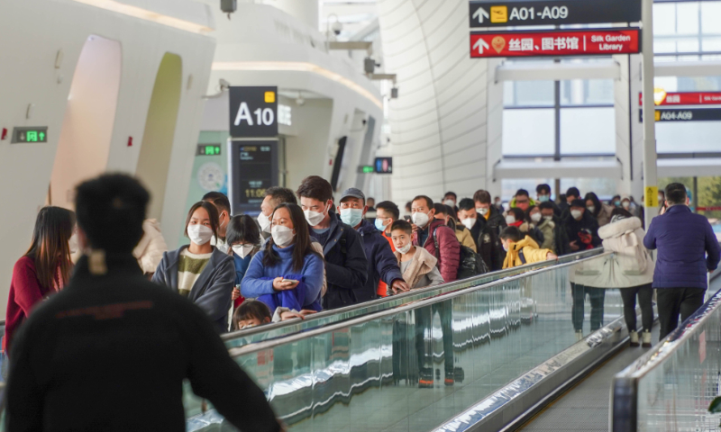 The photo taken on January 17, 2023 shows passengers at Beijing Daxing International Airport. Photo: VCG