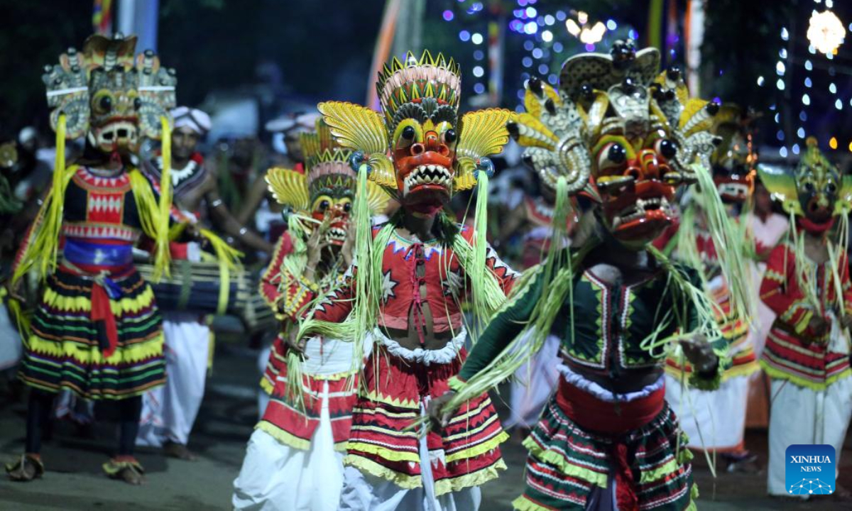 Dancers perform at a celebration during the Duruthu Perahera festival at a temple in Kelaniya, Sri Lanka, on Jan 5, 2023. Photo:Xinhua