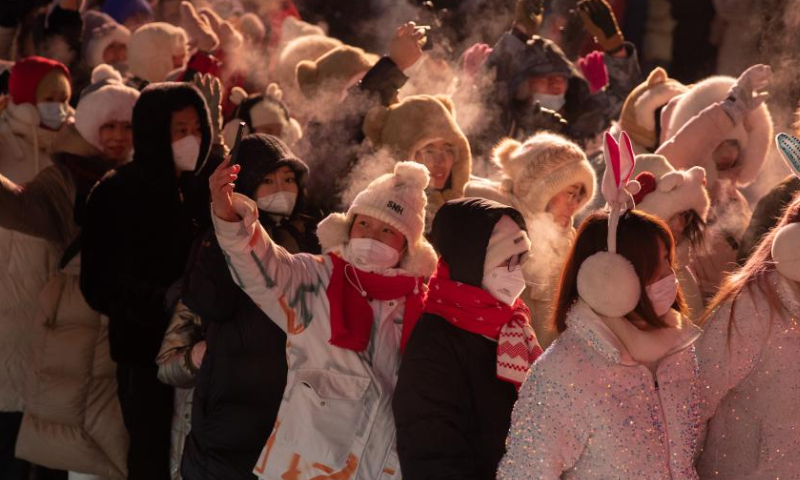 Tourists have fun at the Harbin Ice and Snow World in Harbin, northeast China's Heilongjiang Province, Jan. 24, 2023. Heilongjiang has attracted legions of tourists during the Spring Festival holiday. Photo: Xinhua