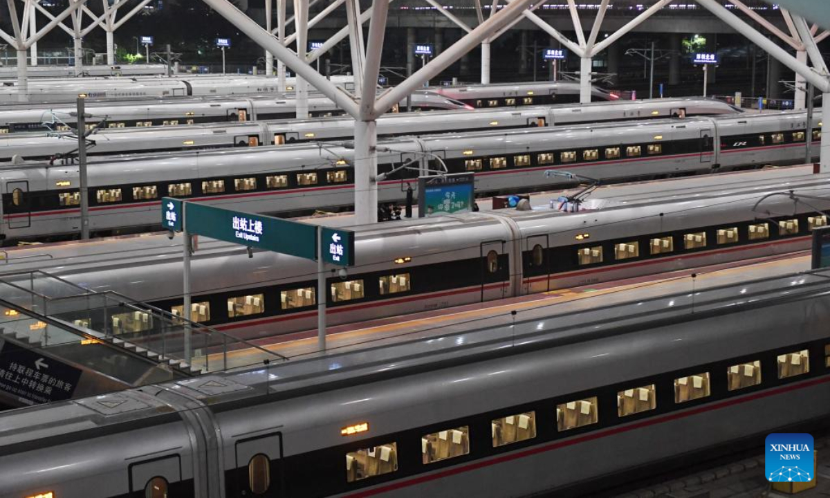 Trains are pictured at Shenzhen North railway station in Shenzhen, south China's Guangdong Province, Jan 7, 2023. Photo:Xinhua