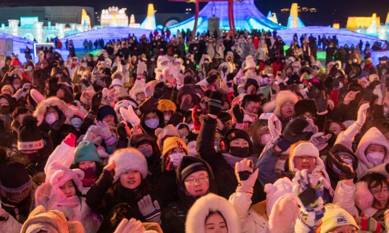 People have fun at Harbin Ice and Snow World in Harbin, northeast China's Heilongjiang Province, Jan. 24, 2023. Photo: Xinhua
