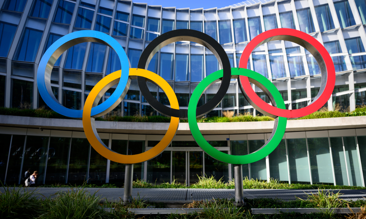Olympic Rings are pictured in front of The Olympic House, headquarters of the International Olympic Committee (IOC), in Lausanne, Switzerland. Photo: VCG