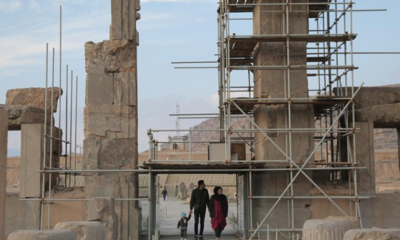 Tourists are seen at the ruins of Persepolis near the city of Shiraz in southern Iran, Jan. 25, 2023. Persepolis, a UNESCO world heritage site, was the capital of the Achaemenid Empire of Persia (550-330 BC). The importance and quality of the monumental ruins make it a unique archaeological site. Photo: Xinhua